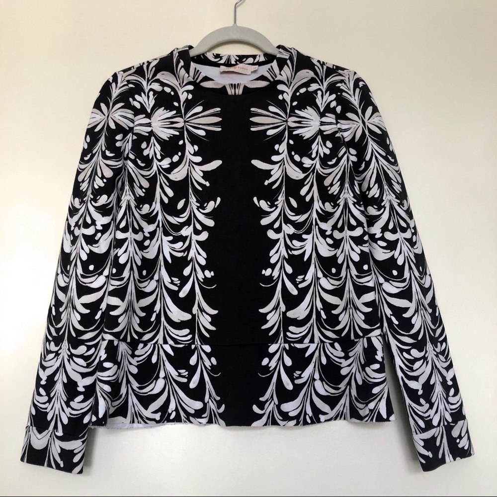 Tory Burch Earl Grey Symphony D LS Top w/Peplum S